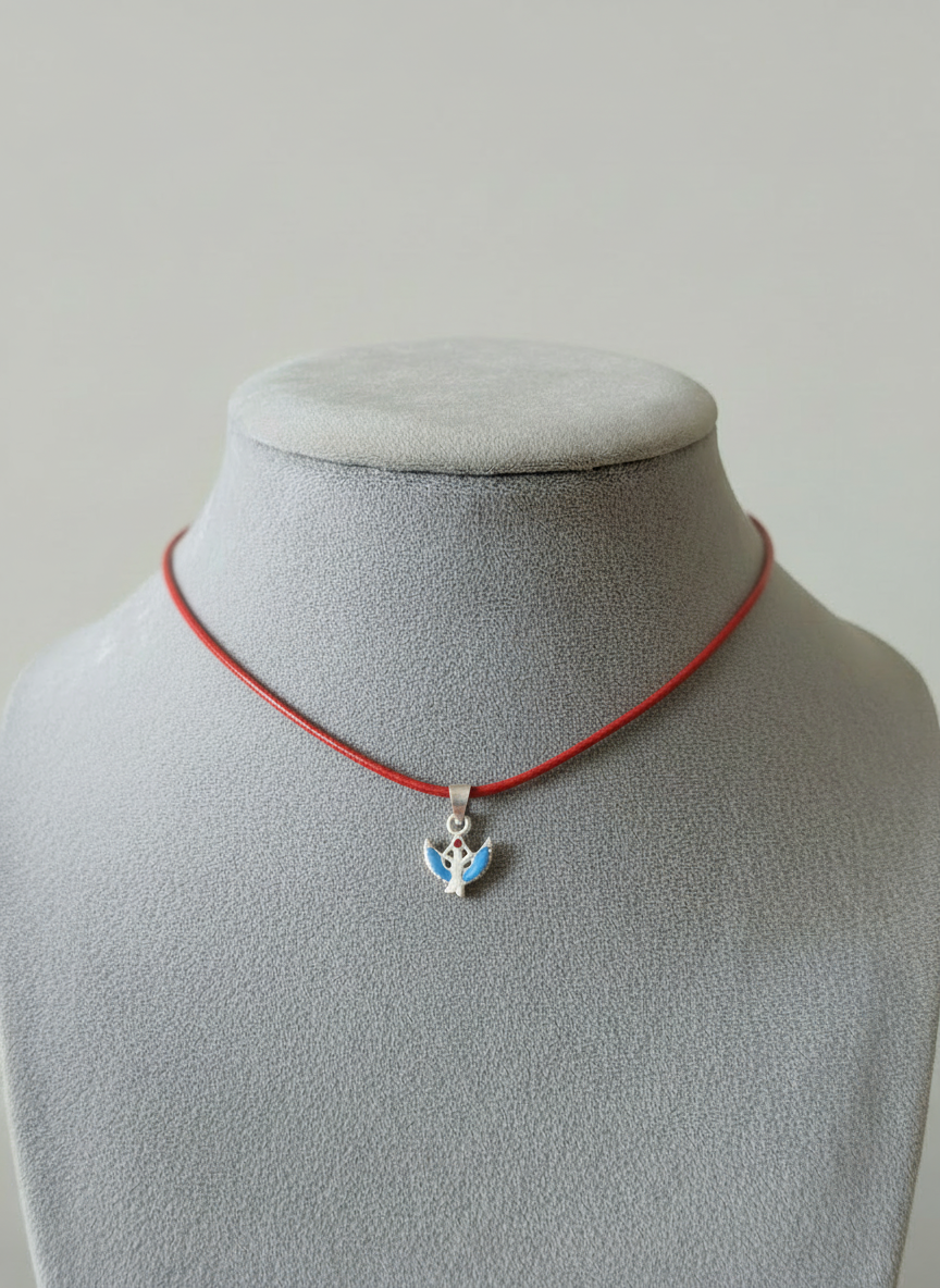 BLUE WINGED AMULET 950 STERLING SILVER NECKLACE - 19jacks