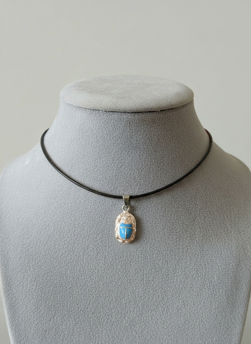 SCARAB AMULET 950 STERLING SILVER NECKLACE - 19jacks